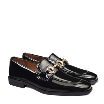 Patent Black Leather Horse-bit Penny Loafers