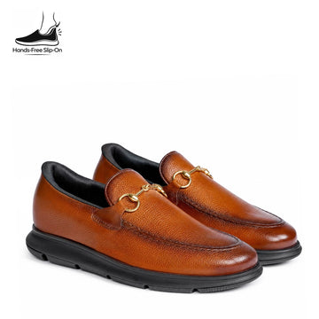 Handcrafted Tan Pebbled Horsebit Leather Loafers for Men