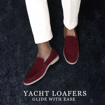 Light Weight Suede Yacht Shoes in Wine Leather