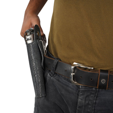 .45 Grey Pistol Cover with Metal Loop in Exotic Stingray Fish Leather