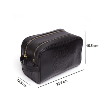 Black Burnished Embossed Lion Toiletry / Slim Kit Travel Bag