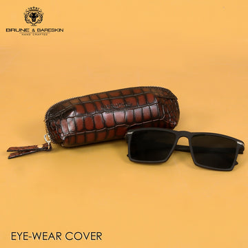 Zipper Eyewear Cover in Smoky Finish Espresso Deep Cut Textured Leather