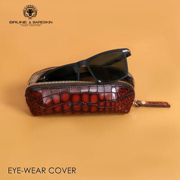 Zipper Eyewear Cover in Smoky Finish Tan Deep Cut Textured Leather