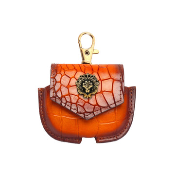 Air-Pods Pro Orange Croco Textured Leather Carrying Case
