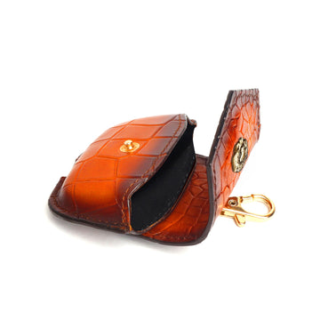 Air-Pods Pro Orange Croco Textured Leather Carrying Case