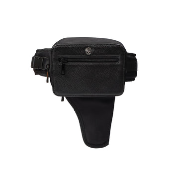 Luxury Black Leather Streetwear Gun Cover Bag with Metal Lion Logo