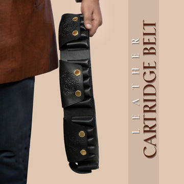 12 Bore Snap Pockets Black Cartridge Belt in Genuine Leather
