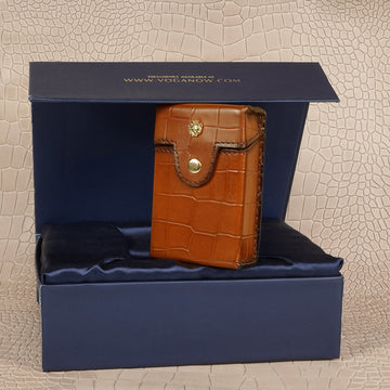 Croco Embossed Leather Tan Cigarette Case