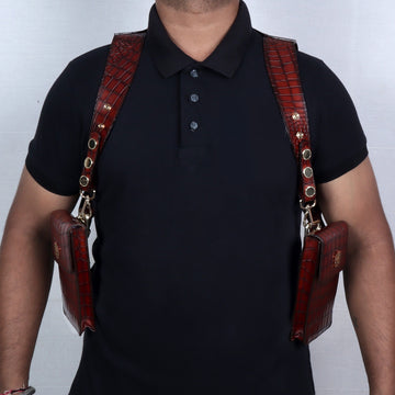 Shoulder Harness Bag Cognac Deep Cut Croco Textured Leather