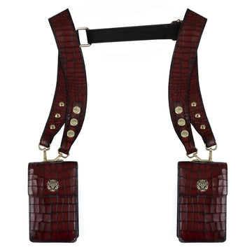Shoulder Harness Bag Cognac Deep Cut Croco Textured Leather