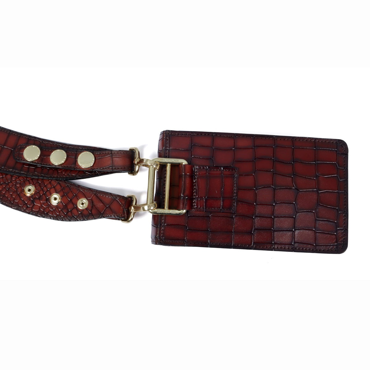 Bag Harness Shoulder Leather Cognac Deep Croco Textured Cut