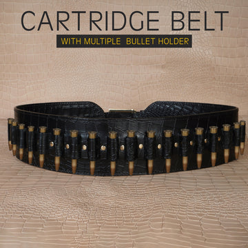 Shell Cartridge Bandolier Belt in Black Deep Cut Leather