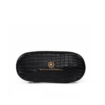 Black Deep Cut Croco Handcrafted 3D Lion Logo Slippers Pouch