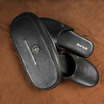 Black Textured Handcrafted 3D Lion Logo Slippers Pouch