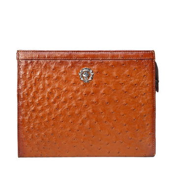 Ostrich Croco Embossed Leather Fingerprint Security Handbag with 3D Silver Lion Logo