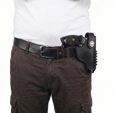 .32 Revolver Handgun Ammo cover in Black Textured Leather With Belt Loop