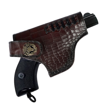 Dark Brown Revolver Cover In Deep Cut Croco Textured Leather (MTO)