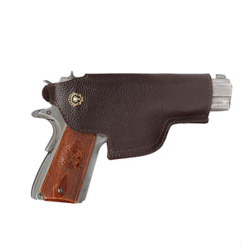 .45 Weapon Handgun Ammo cover Dark Brown Textured Leather