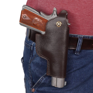 .45 Weapon Handgun Ammo cover Dark Brown Textured Leather