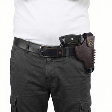 .32 Revolver Handgun Ammo cover in Dark Brown Textured Leather With Belt Loop