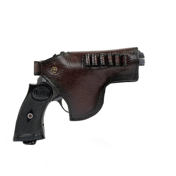Dark Brown Revolver Cover In Textured Leather (MTO)