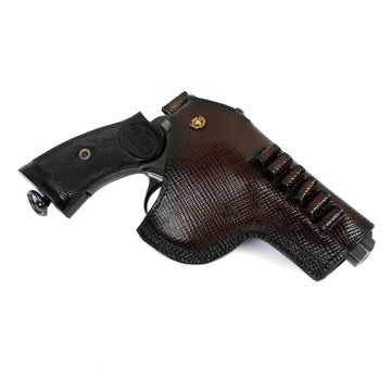 Dark Brown Revolver Cover In Textured Leather (MTO)
