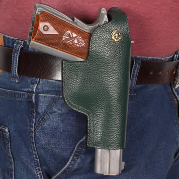 .45 Weapon Handgun Ammo cover Green Textured Leather