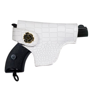 White Revolver Cover In Deep Cut Croco Textured Leather (MTO)