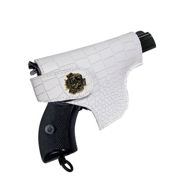 White Revolver Cover In Deep Cut Croco Textured Leather (MTO)