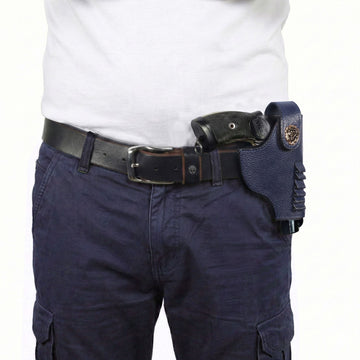 .32 Revolver Handgun Ammo cover in Blue Textured Leather With Belt Loop