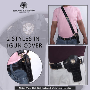 .45 Pistol Two in One Style Cover in Black Croco Textured Leather