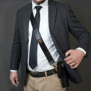 .45 Black Pistol Cover In Deep Cut Leather with Wide Adjustable Bullets Holder Strap