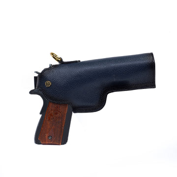 Adjustable Strap .45 Revolver Cover in Blue Textured Leather With Bullets Holder