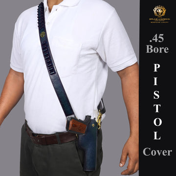 Adjustable Strap .45 Revolver Cover in Blue Textured Leather With Bullets Holder