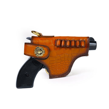 Tan .45 Pistol Cover In Deep Cut Leather with Wide Adjustable Bullets Holder Strap