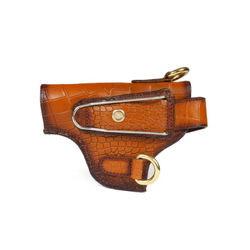 Tan .45 Pistol Cover In Deep Cut Leather with Wide Adjustable Bullets Holder Strap