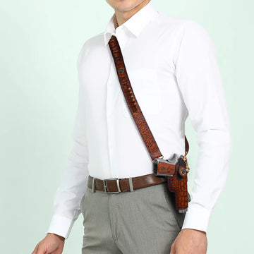 Smokey Tan .45 Pistol Cover In Deep Cut Leather with Wide Adjustable Bullets Holder Strap