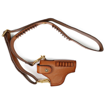 Adjustable Strap .45 Revolver Cover in Tan Textured Leather With Bullets Holder