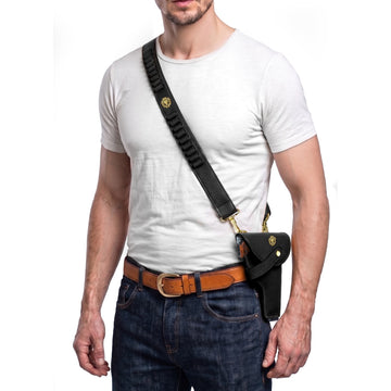 Bullets Holder Gun Cover & Buckle Strap Black Textured Leather (MTO)