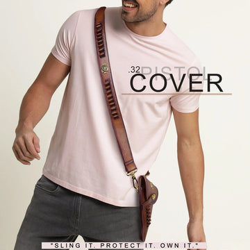 Gun & Bullets Holder Cover in Tan Textured Leather(MTO)