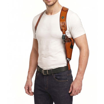 Single Shoulder .45 Gun Holster in Tan Deep Cut Croco Leather (MTO)