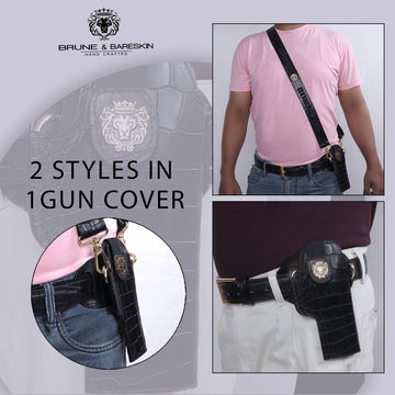 .45 Pistol Two in One Style Cover in Black Croco Textured Leather