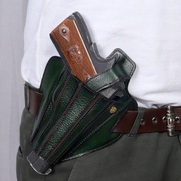 .45 Green Textured Leather Revolver Belt Cover