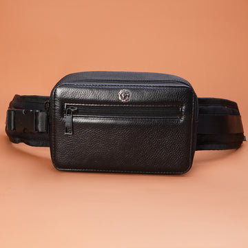 Luxury Black Leather Streetwear Gun Cover Bag with Metal Lion Logo