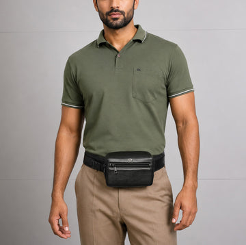 Luxury Black Leather Streetwear Gun Cover Bag with Metal Lion Logo