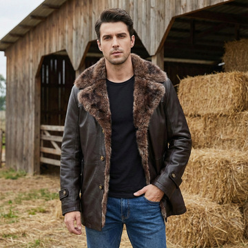 Dark Brown Furr Collar & Sleeves Leather Jacket By Brune & Bareskin