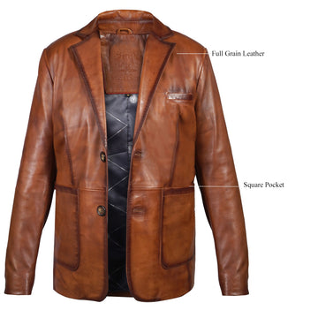 Formal Blazer Button Style Tan Leather Jacket For Men By Brune & Bareskin