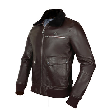 Ribbed Style Dark Brown Fur Collar Dark Brown Leather Jacket For Men By Brune & Bareskin
