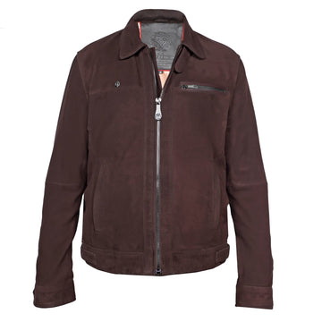 Men's Dark Brown Suede Leather Club Collar Regular Fit Jacket