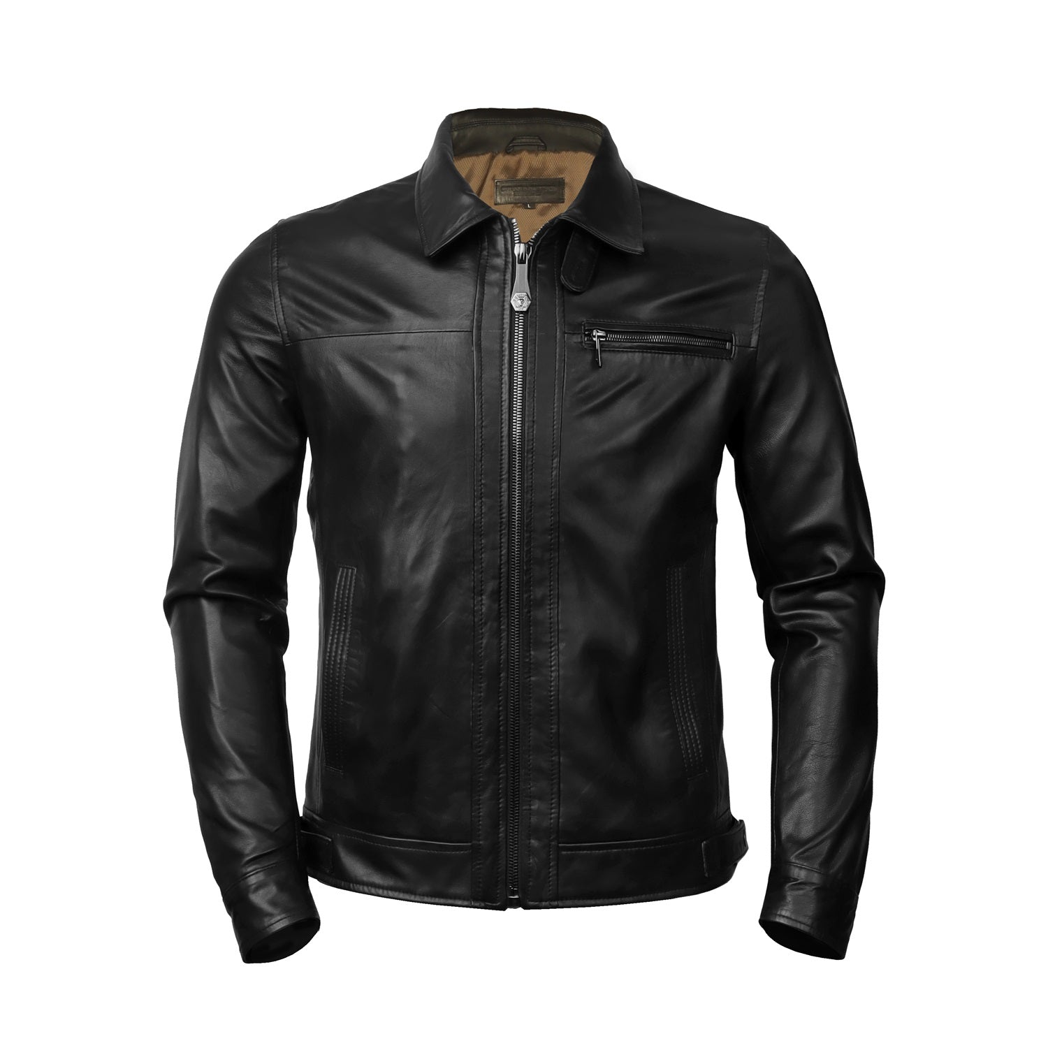 Men's Black Leather Club Collar Regular Fit Jacket By Brune & Bareskin